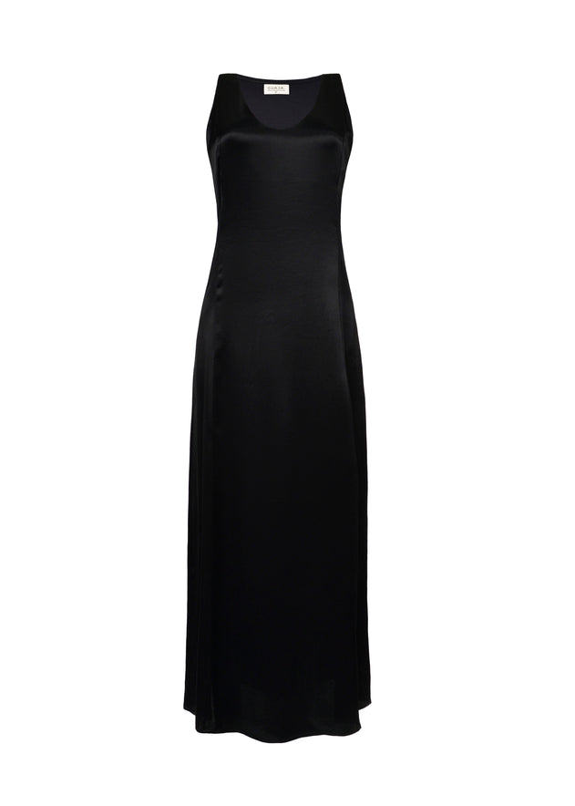 Elena Long Satin Dress Black