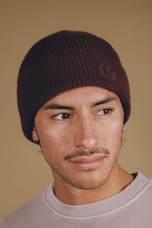 Safor Rib Knit Muts Burgundy Red