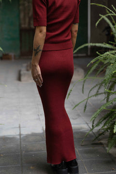 Madonna Reversible Ribbed-Knit Midi Skirt Burgundy