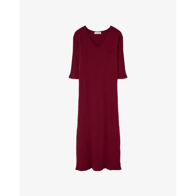 3/4-Sleeve Dress Burgundy
