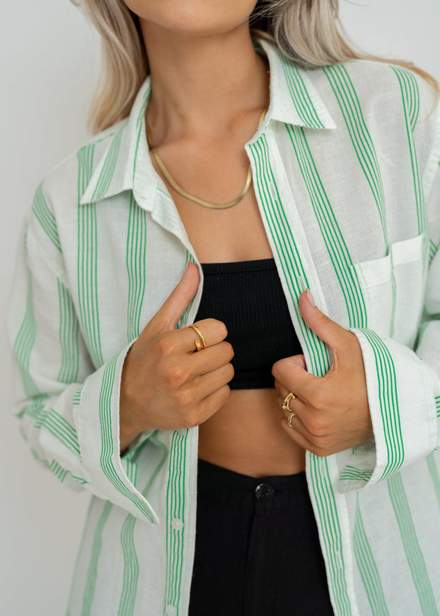 Miles Linen Blouse Groen & Wit