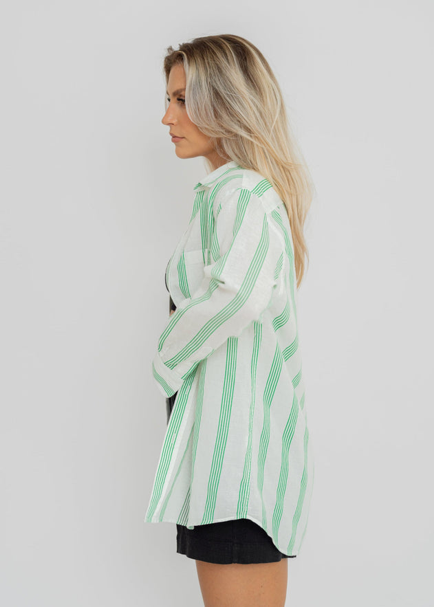 Miles Linen Blouse Groen & Wit