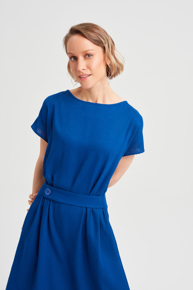 Sati Midi Dress With Boat Neck Ocean Blue