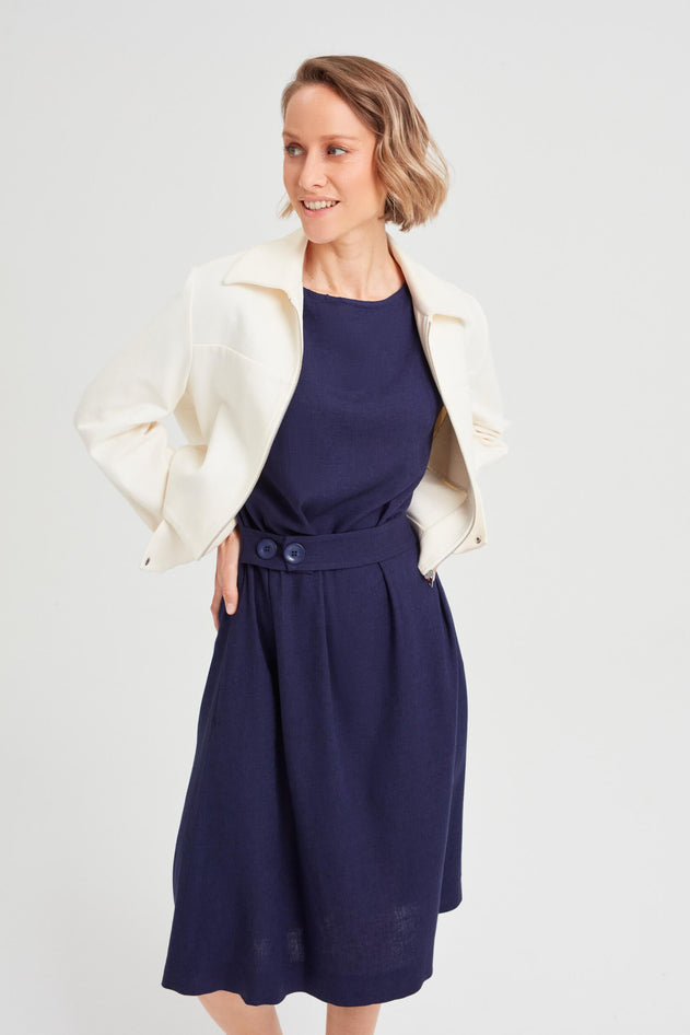 Sati Midi Dress With Boat Neck Black-Blue