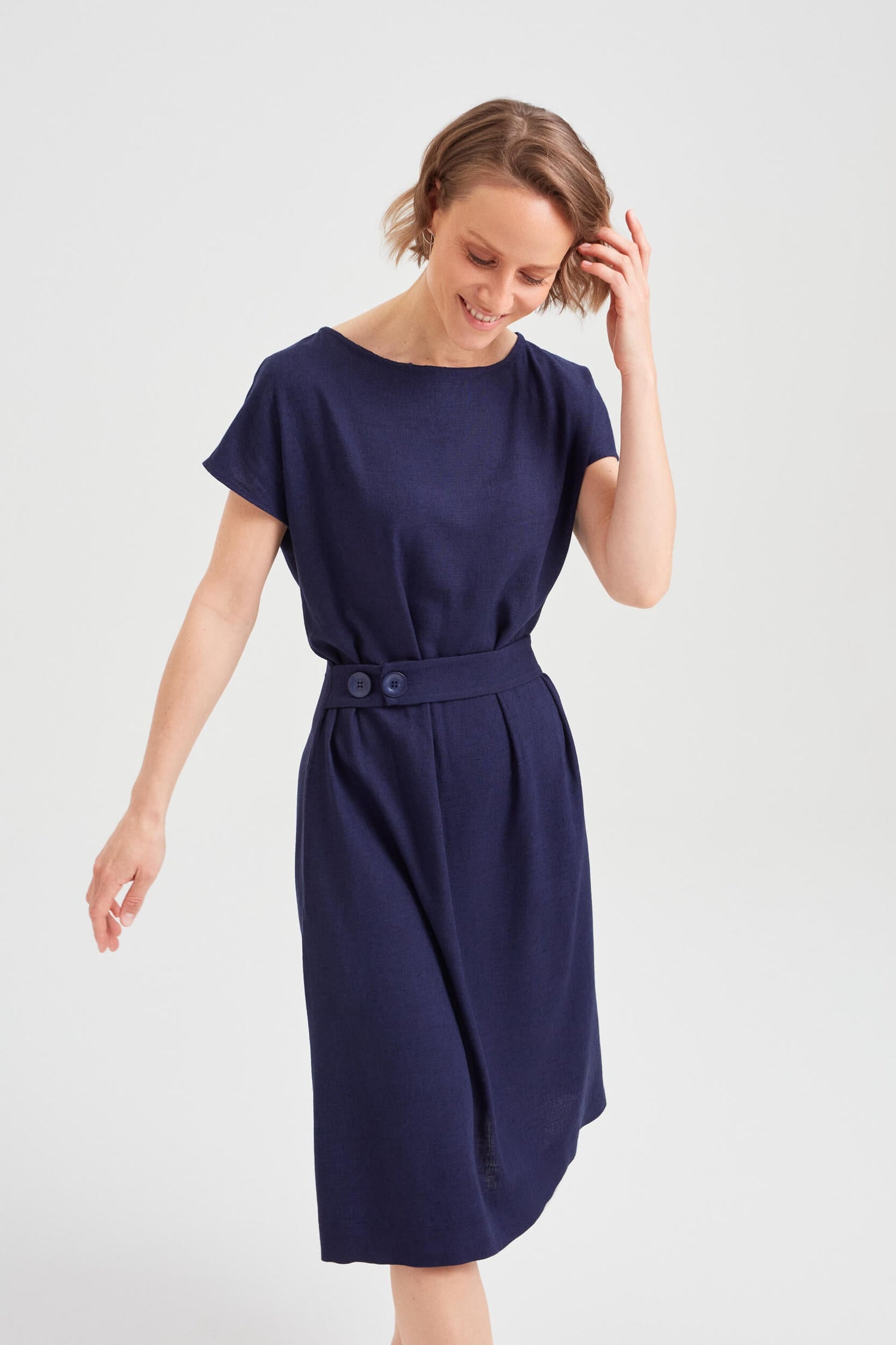 Sati Midi Dress With Boat Neck Black-Blue