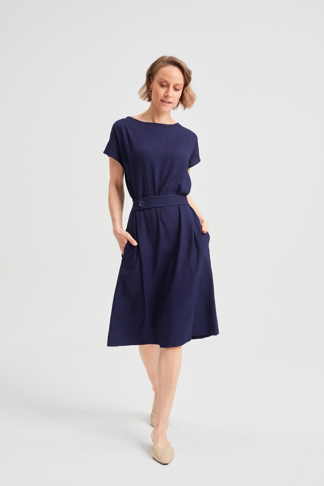 Sati Midi Dress With Boat Neck Black-Blue