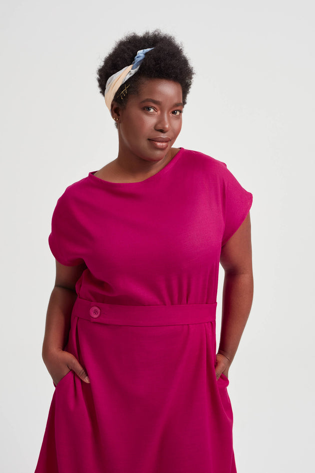 Sati Midi Dress With Boat Neck Cherry Red