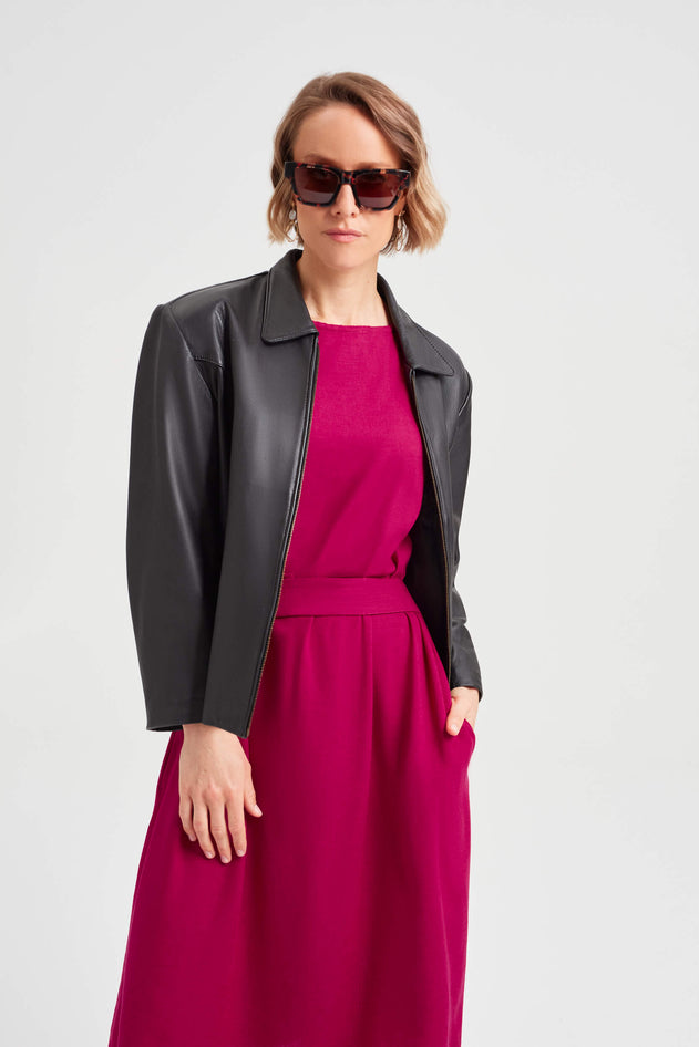 Sati Midi Dress With Boat Neck Cherry Red