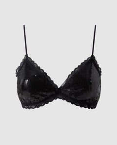 Sequin Mesh Triangle Bralette Black