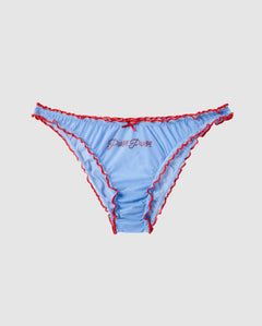 Mesh Ruffle Bikini Briefs Light Blue / Fiery Red