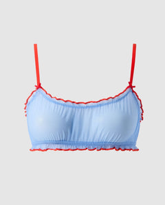 Mesh Ruffle Scoop Bralette Light Blue / Fiery Red