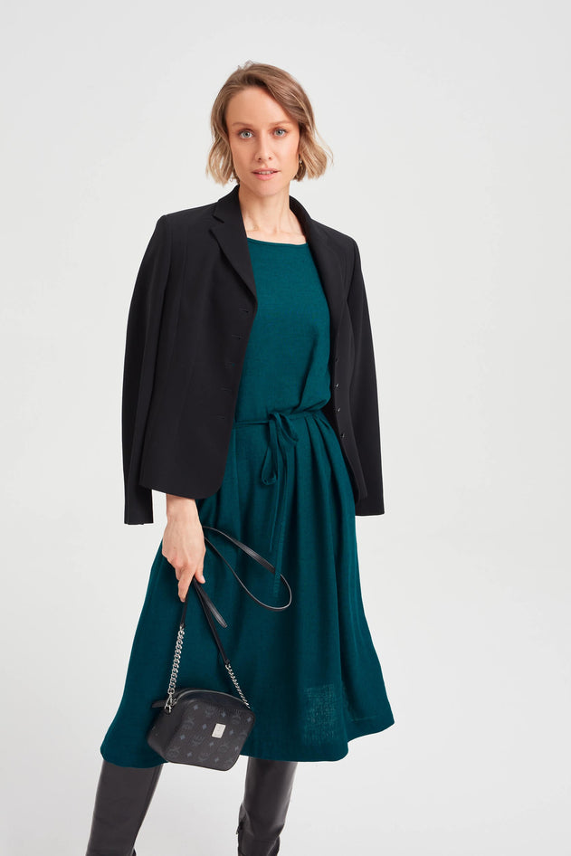 Nika Round Neck Dress With Butterfly Sleeves Deep Teal