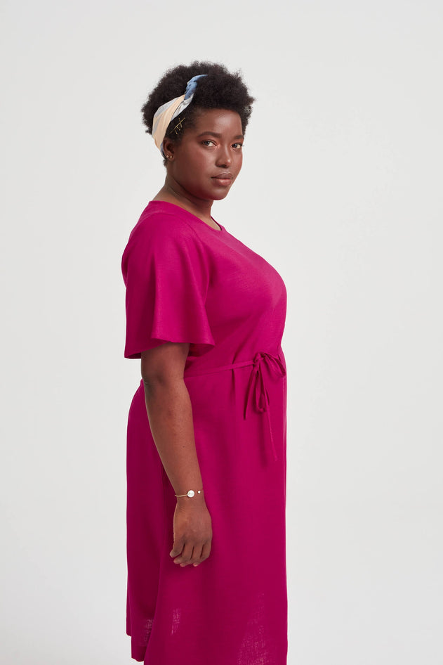 Nika Round Neck Dress With Butterfly Sleeves Cherry Red