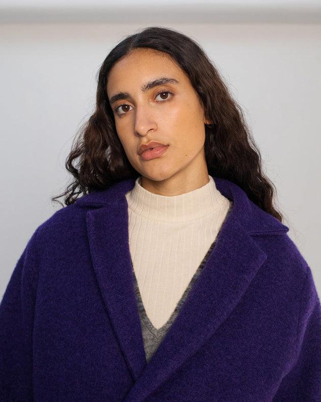 Formal Unisex Wool-Blend Coat Purple