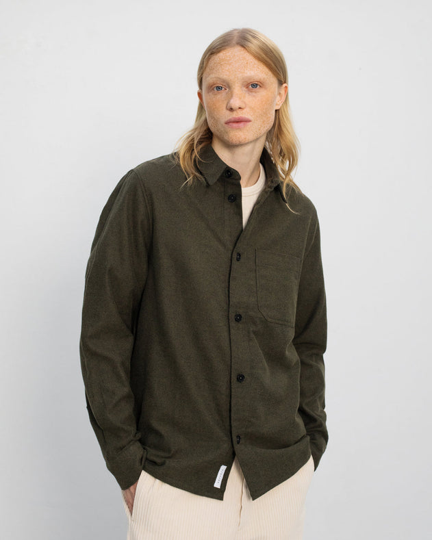 Casual Unisex Flannel Shirt Moss Green