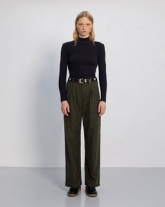 High Waist Flannel Pantalone Moss Green