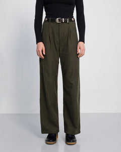 High Waist Flannel Pantalone Moss Green