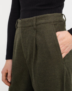 High Waist Flannel Pantalone Moss Green