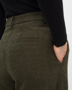 High Waist Flannel Pantalone Moss Green