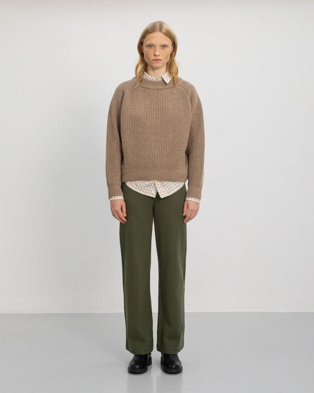 Cropped Knit Sweater Wool-Blend Beige