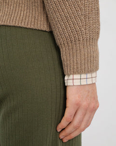 Cropped Knit Sweater Wool-Blend Beige