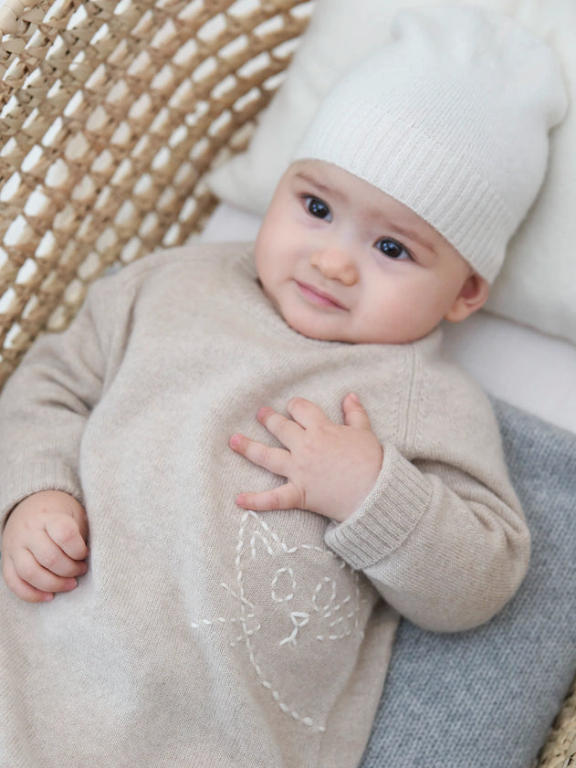 Baby's Embroidered Cashmere Jumpsuit Cat