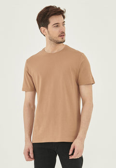 Men's Basic Round Neck T-Shirt Light Brown