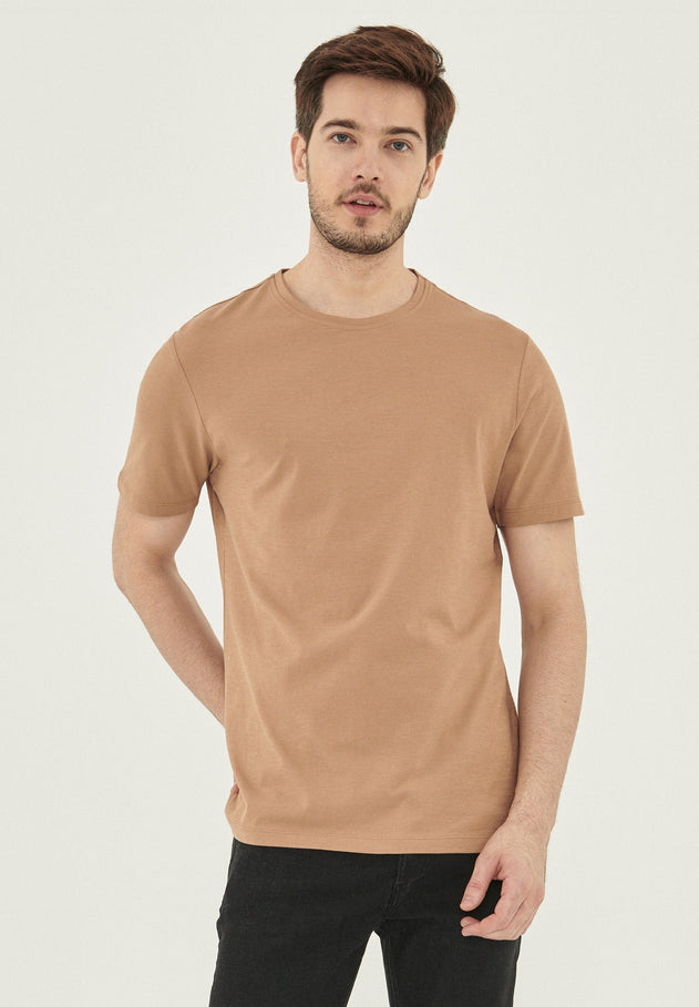 Men's Basic Round Neck T-Shirt Light Brown