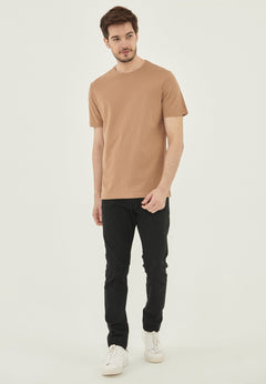 Men's Basic Round Neck T-Shirt Light Brown