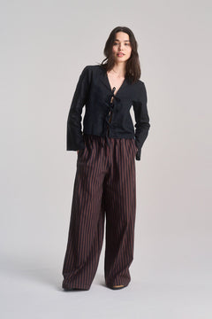 Beach Organic Cotton Print Trousers Brown Stripe