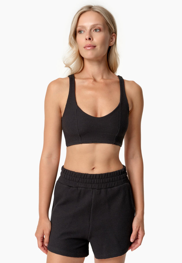 Bella Wafel Croptop Zwart