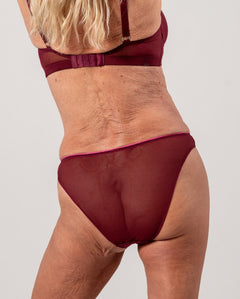 Mesh Bikini Briefs Burgundy/Neon Pink