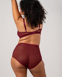 Mesh Highwaist Briefs Burgundy/Neon Pink