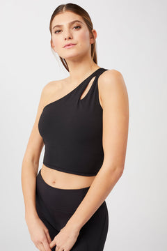 Cropped Shoulder Top Sports Bra Black