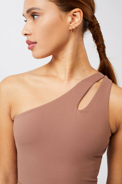 Cropped Shoulder Top Sports Bra Cappuccino