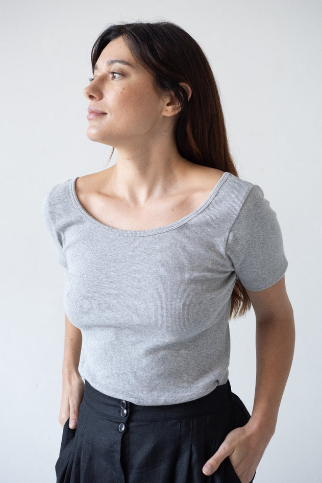 Brooke Short Sleeve Boat Neck T-Shirt Grey