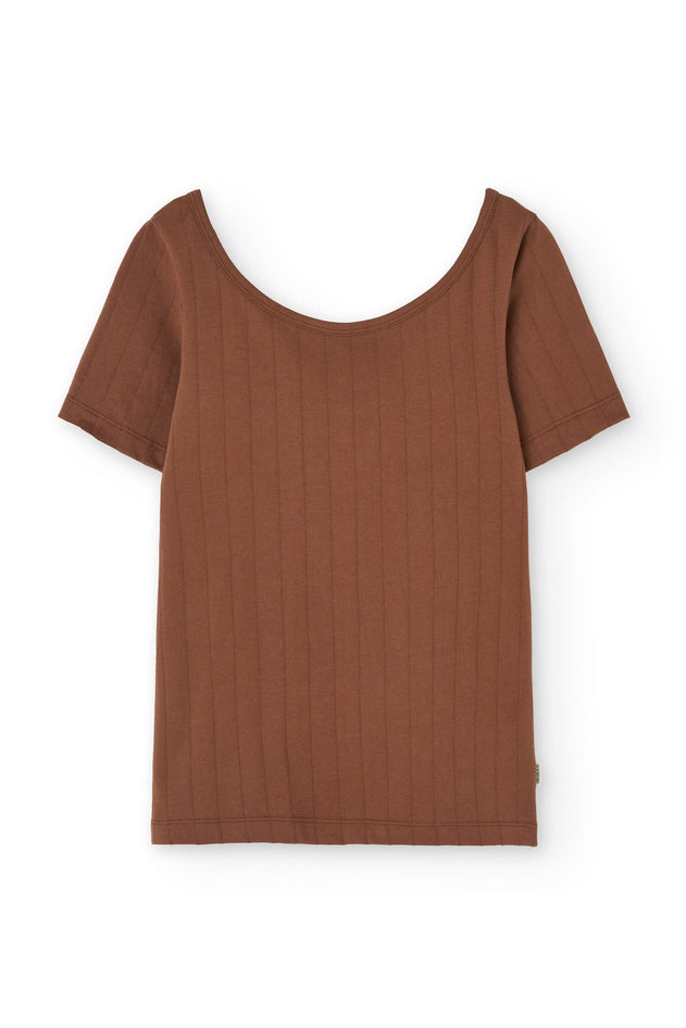 Brooke Short Sleeve Boat Neck T-Shirt Brown