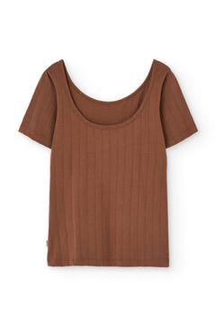 Brooke Short Sleeve Boat Neck T-Shirt Brown