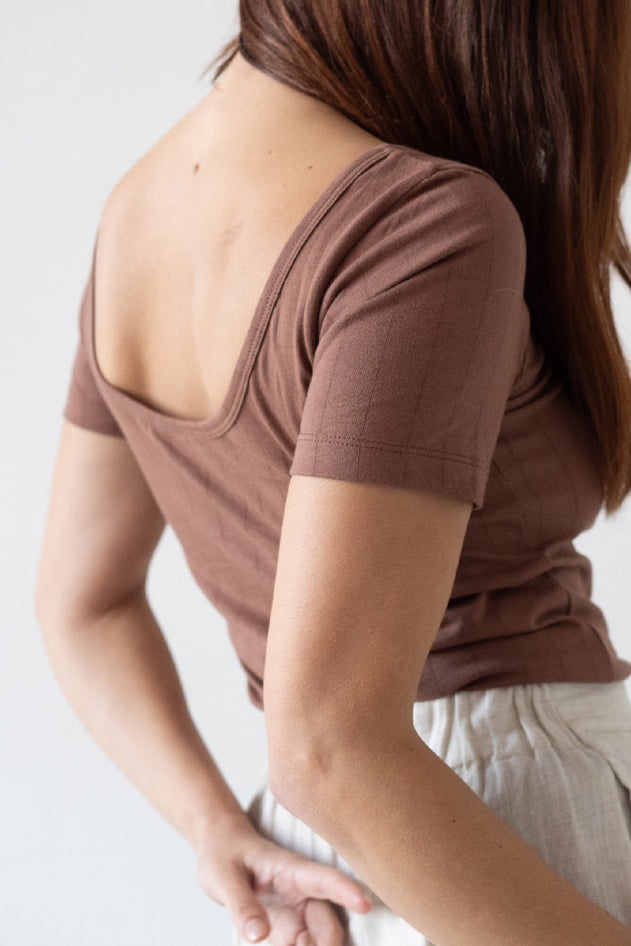 Brooke Short Sleeve Boat Neck T-Shirt Brown