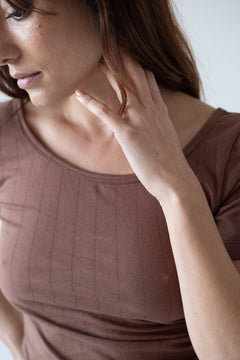 Brooke Short Sleeve Boat Neck T-Shirt Brown