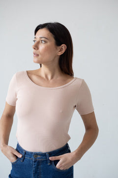 Brooke Short Sleeve Boat Neck T-Shirt Pink