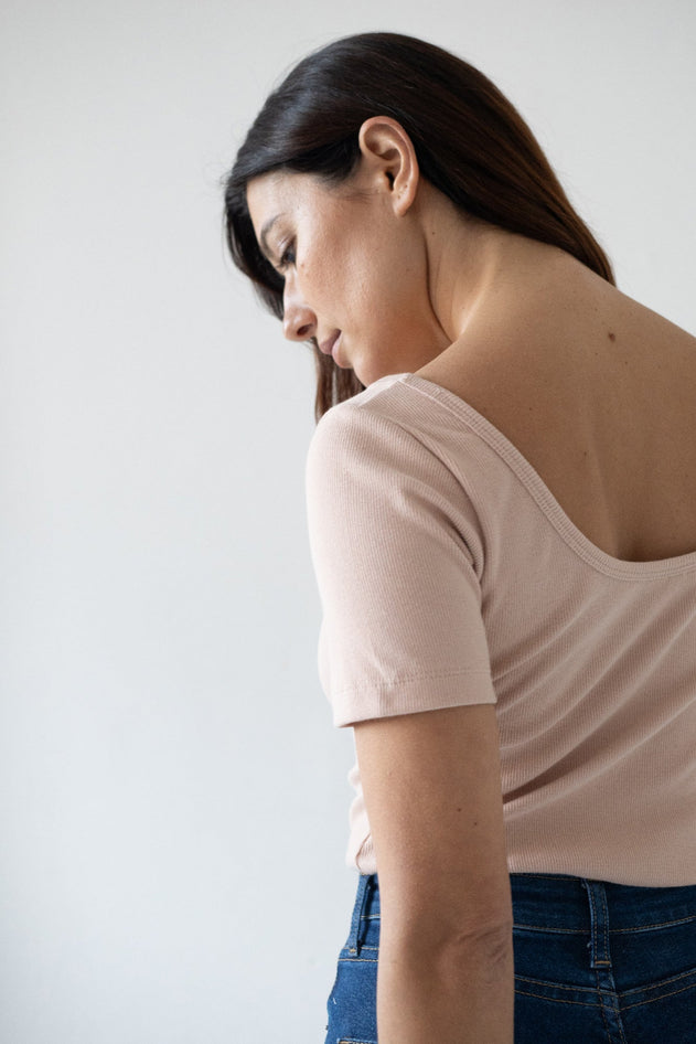 Brooke Short Sleeve Boat Neck T-Shirt Pink