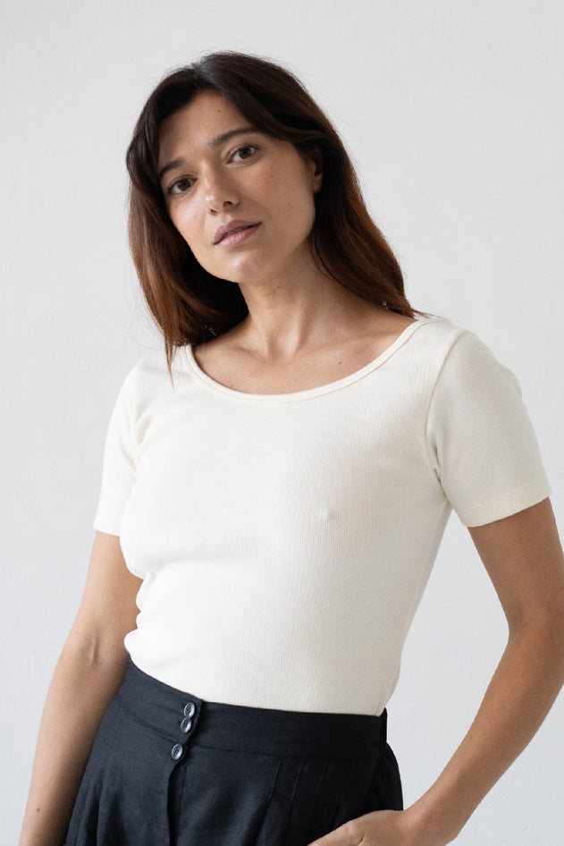 Brooke Short Sleeve Boat Neck T-Shirt White