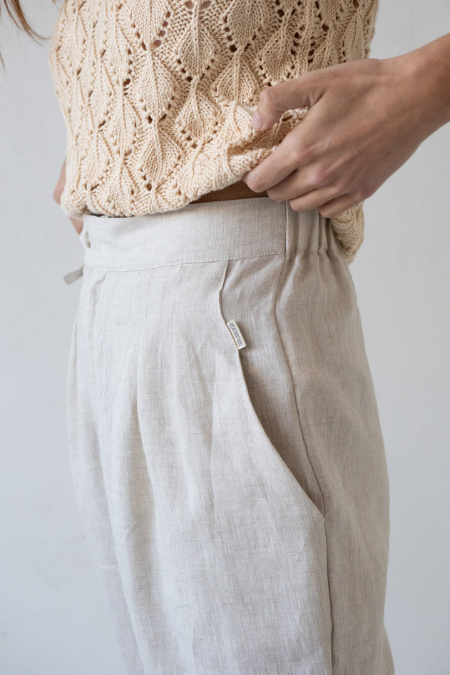 Bijoux Linen Pleated Trousers Beige