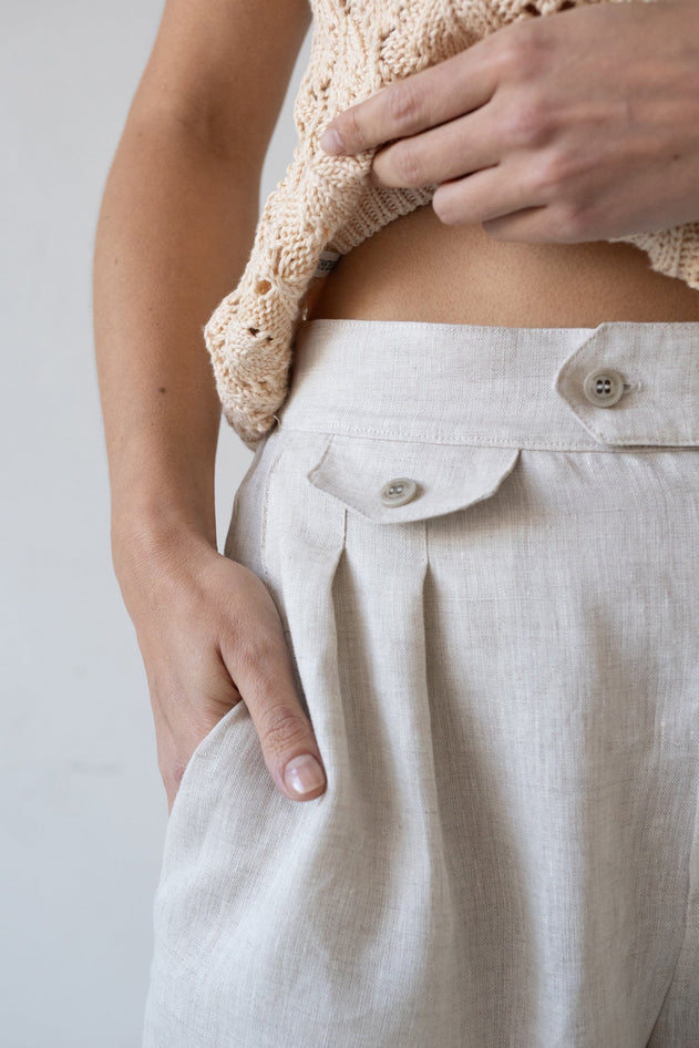 Bijoux Linen Pleated Trousers Beige