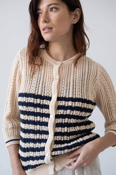 Bibi Openwork Oversize Cardigan Two-Tone Beige