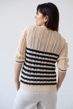 Bibi Openwork Oversize Cardigan Two-Tone Beige