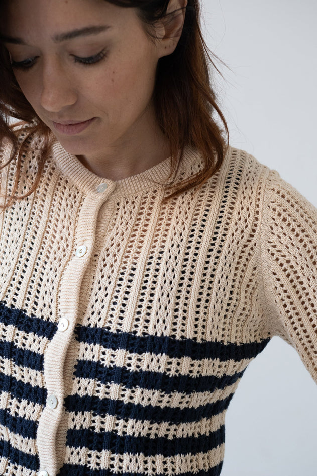 Bibi Katoenen Vest Tweekleurig Beige