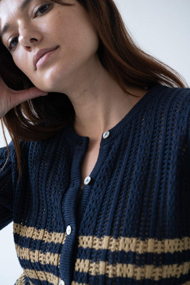 Bibi Katoenen Vest Tweekleurig Blauw