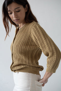 Bibi Openwork Oversize Cardigan Mustard